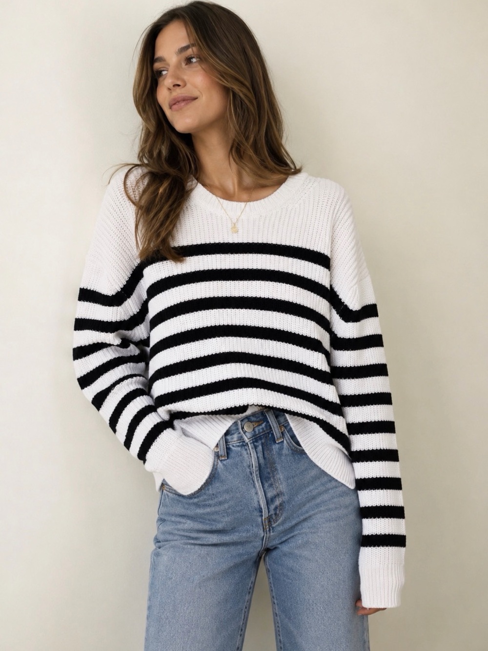 GAP 100% cotton Black & White Striped Crewneck Sweater